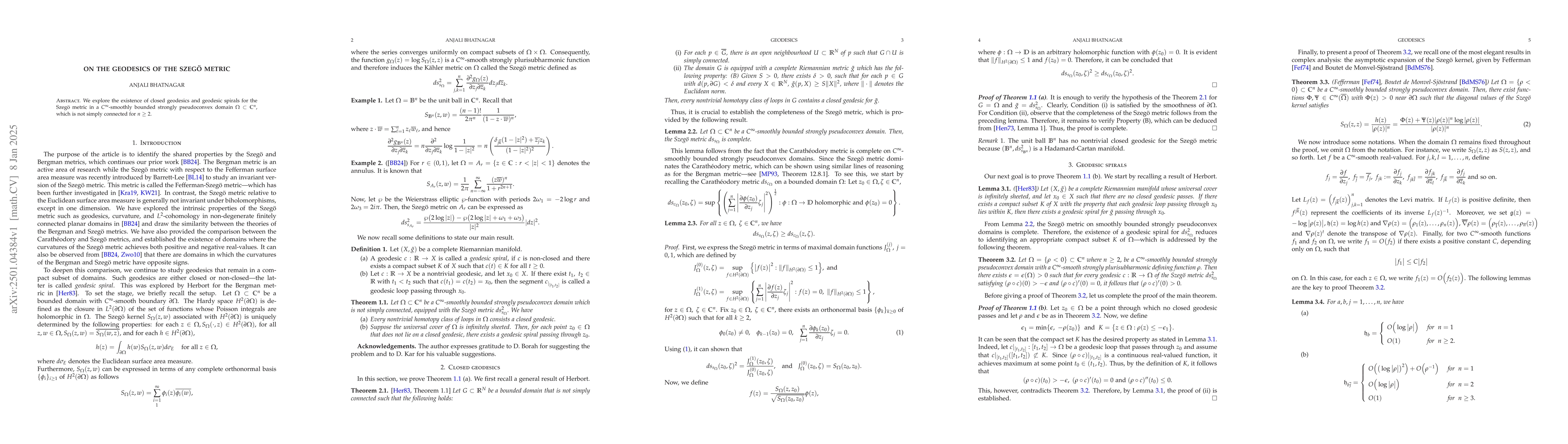 Thumbnail for On the geodesics of the Szegö metric
