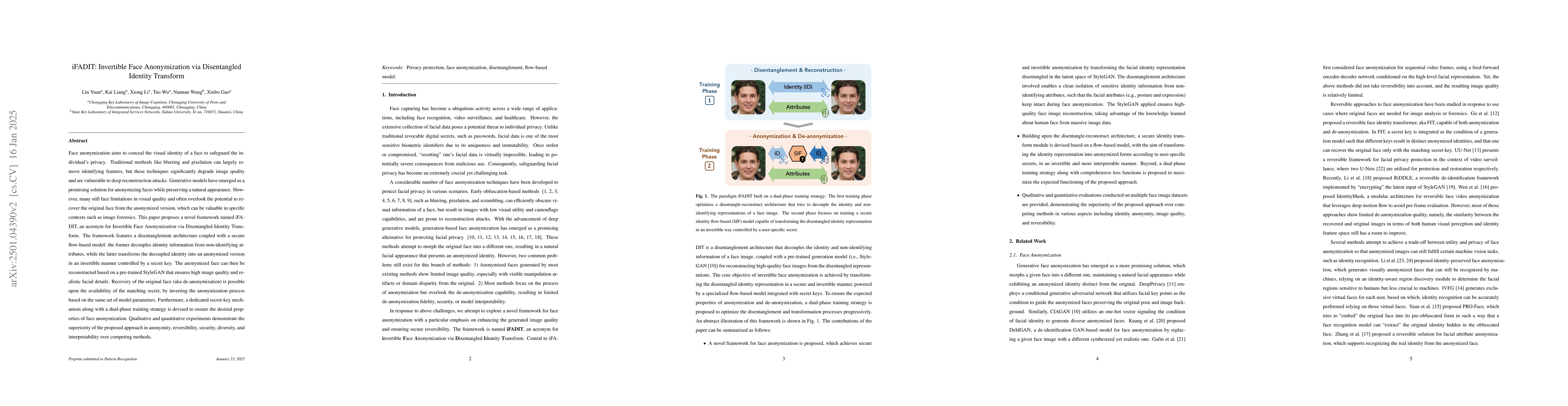 Thumbnail for iFADIT: Invertible Face Anonymization via Disentangled Identity
  Transform