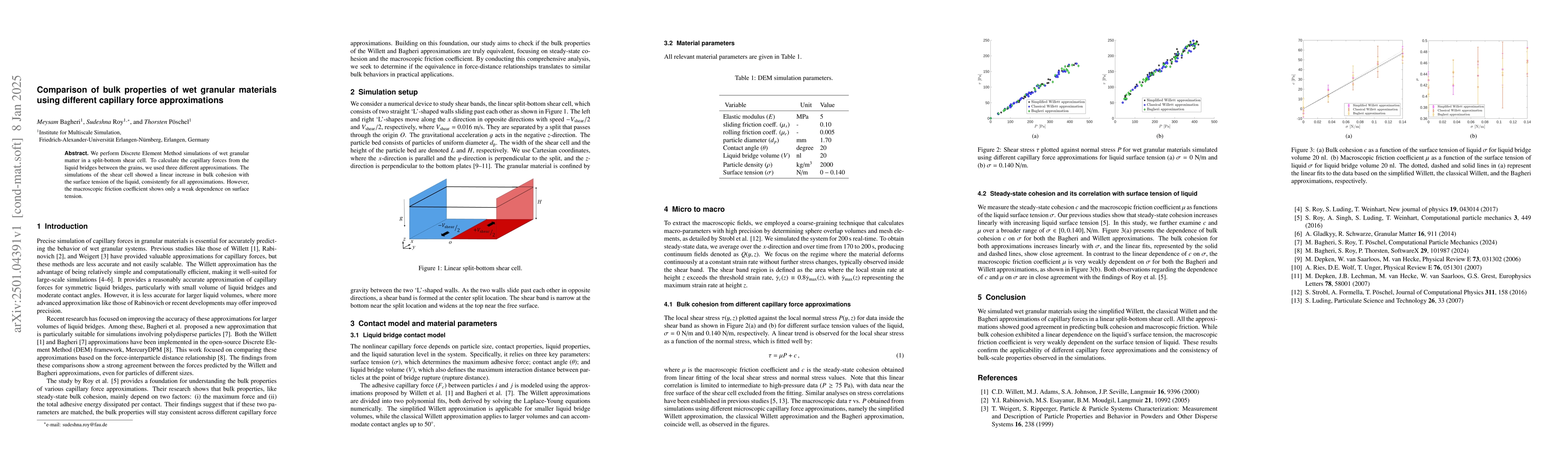 Thumbnail for Comparison of bulk properties of wet granular materials using different
  capillary force approximations