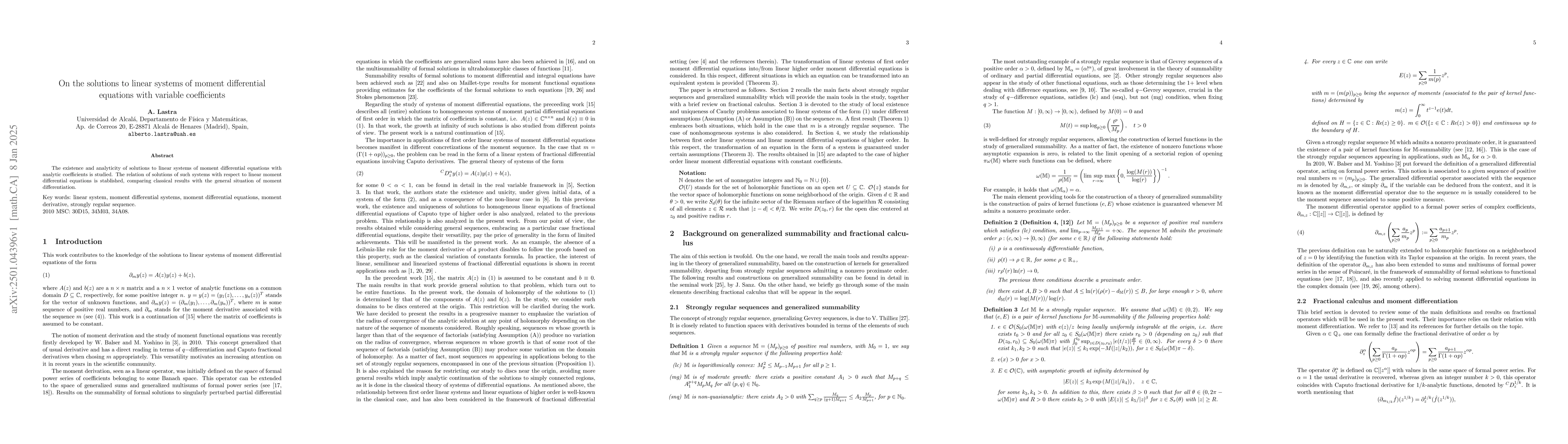 Thumbnail for On the solutions to linear systems of moment differential equations with
  variable coefficients