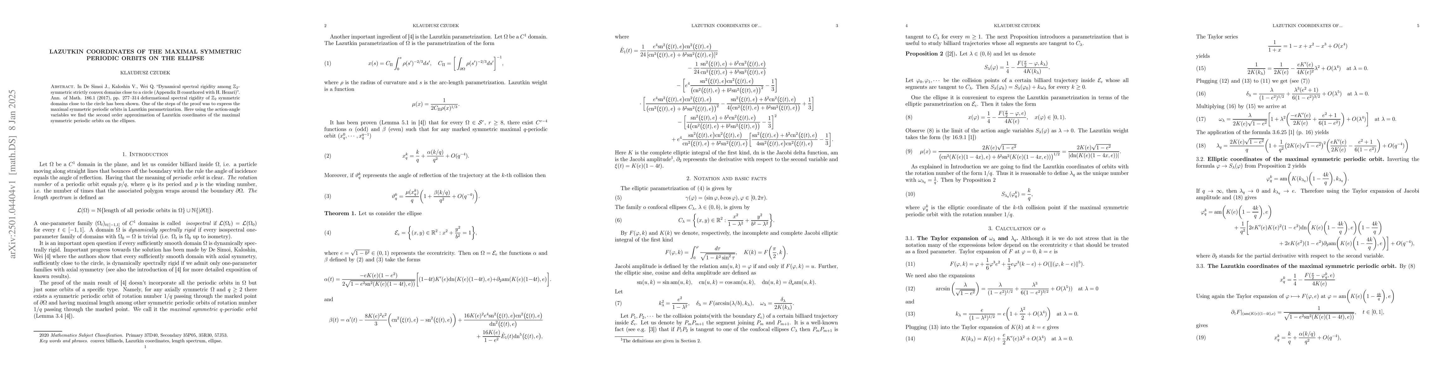 Thumbnail for Lazutkin coordinates of the maximal symmetric periodic orbits on the
  ellipse