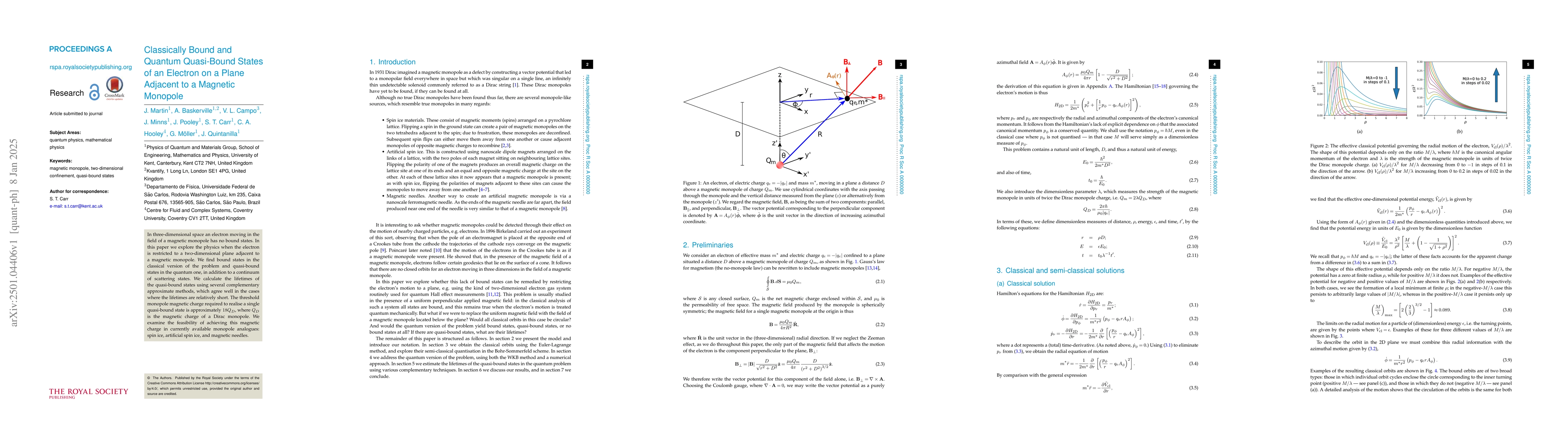 Thumbnail for Classically Bound and Quantum Quasi-Bound States of an Electron on a
  Plane Adjacent to a Magnetic Monopole