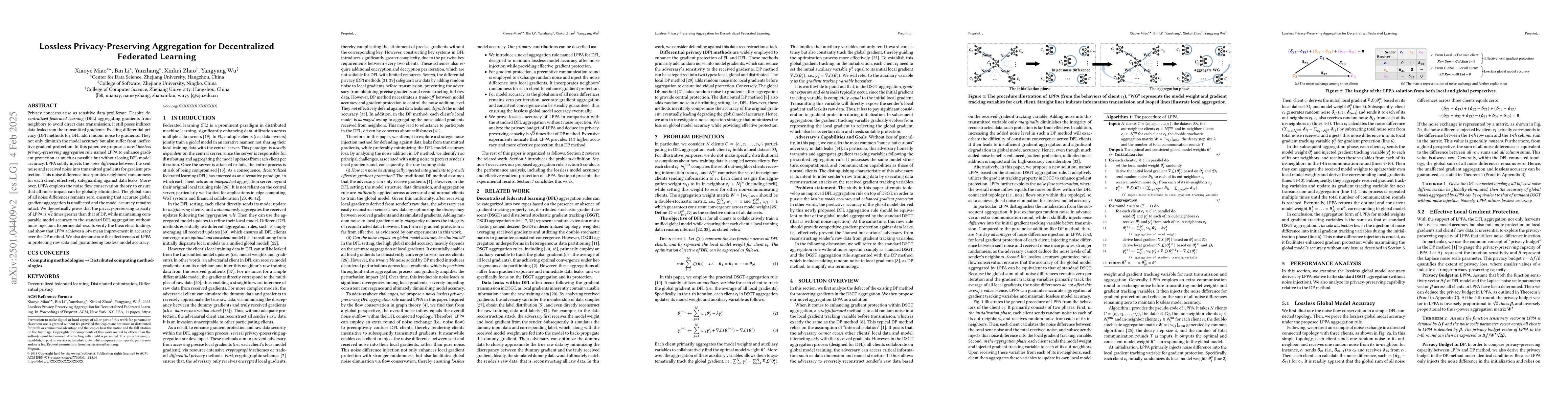 Thumbnail for Lossless Privacy-Preserving Aggregation for Decentralized Federated
  Learning