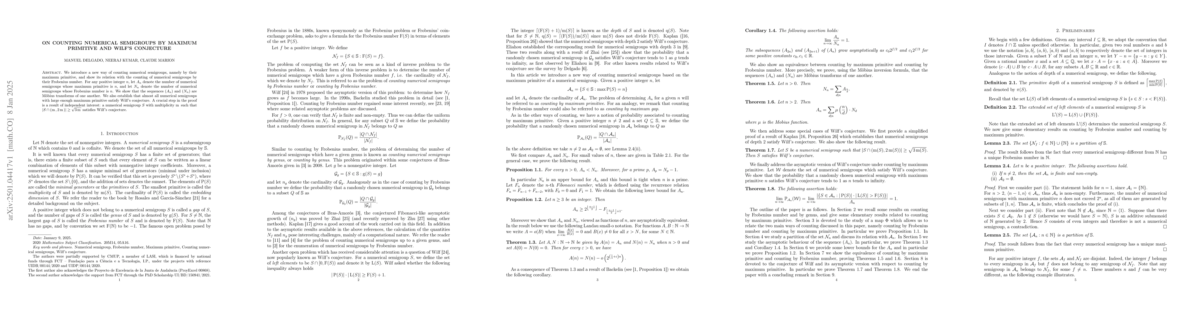 Thumbnail for On counting numerical semigroups by maximum primitive and Wilf's
  conjecture