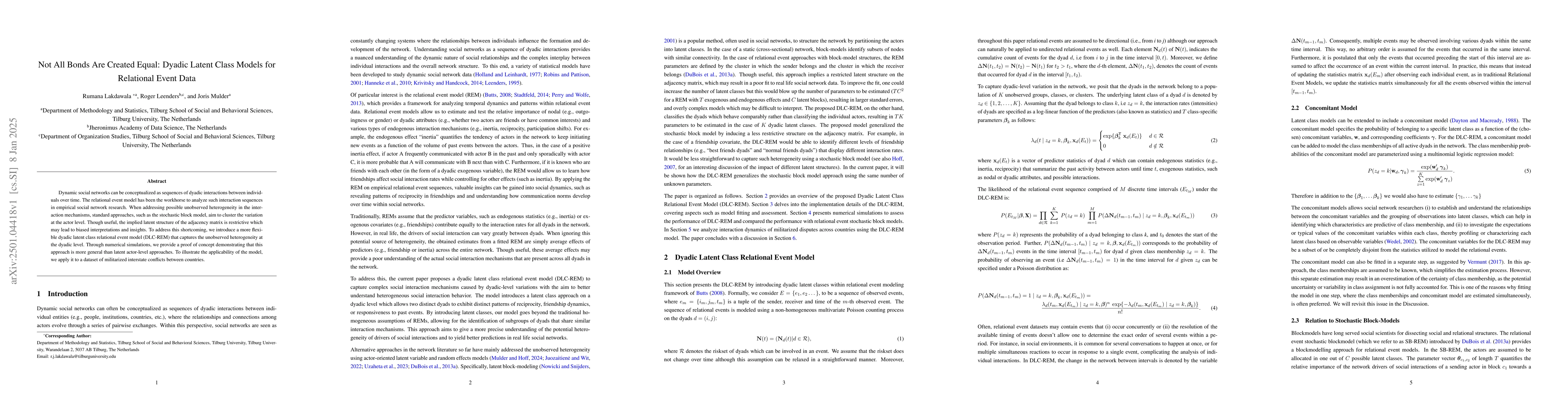 Thumbnail for Not All Bonds Are Created Equal: Dyadic Latent Class Models for
  Relational Event Data