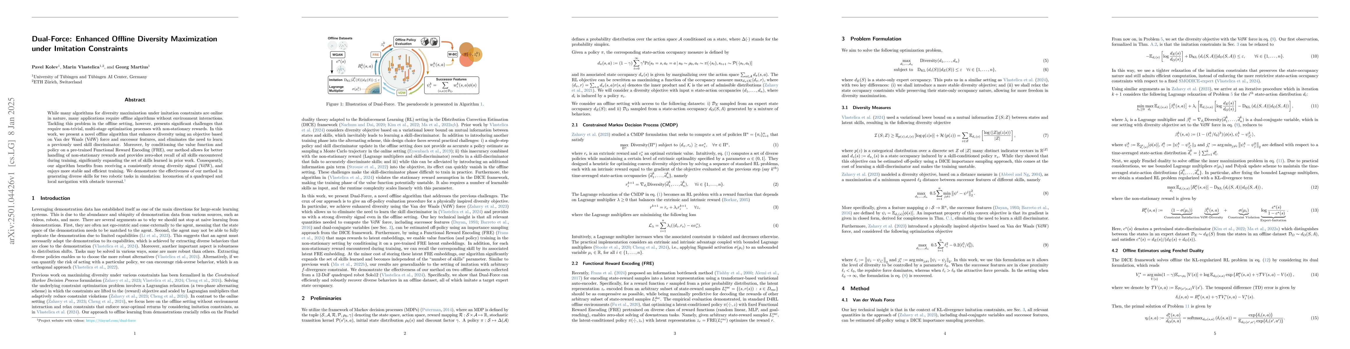 Thumbnail for Dual-Force: Enhanced Offline Diversity Maximization under Imitation
  Constraints