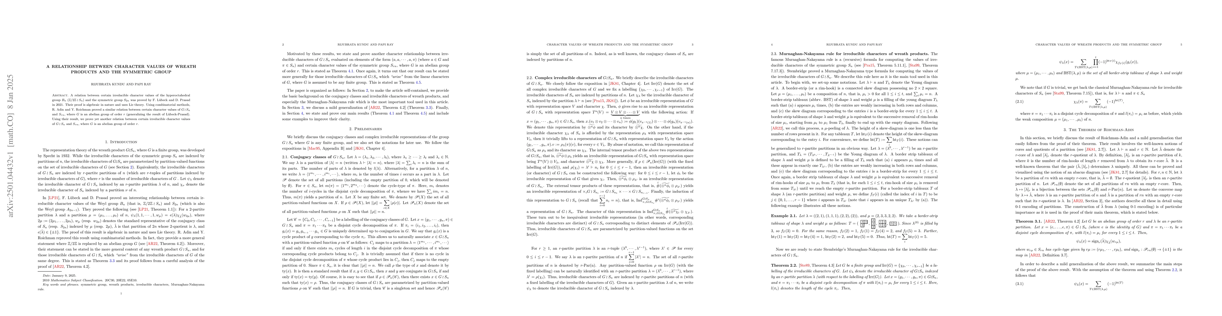 Thumbnail for A Relationship Between Character Values Of Wreath Products And The
  Symmetric Group