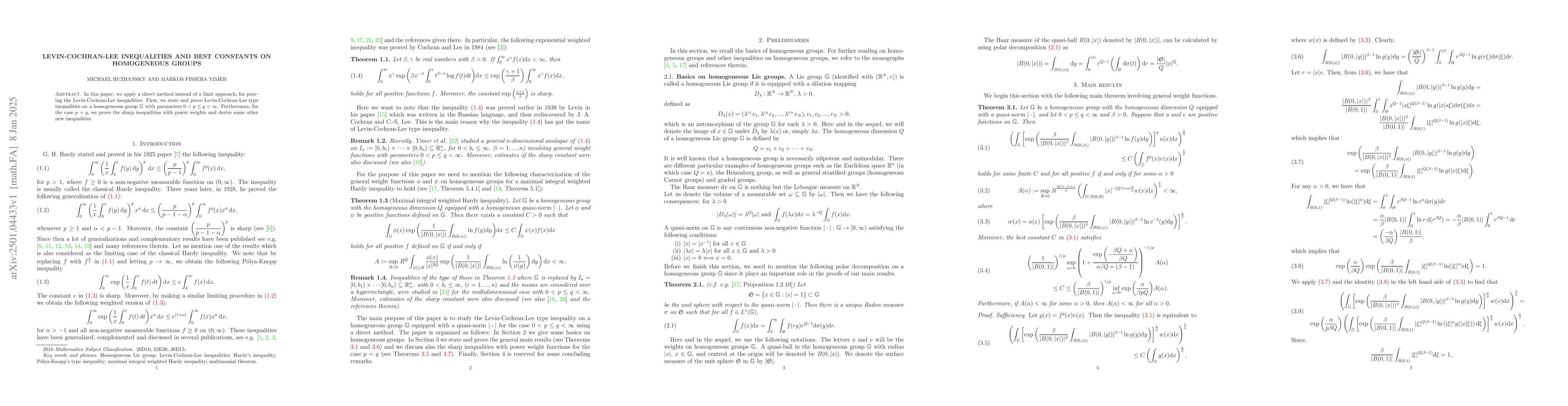 Thumbnail for Levin-Cochran-Lee inequalities and best constants on homogeneous groups