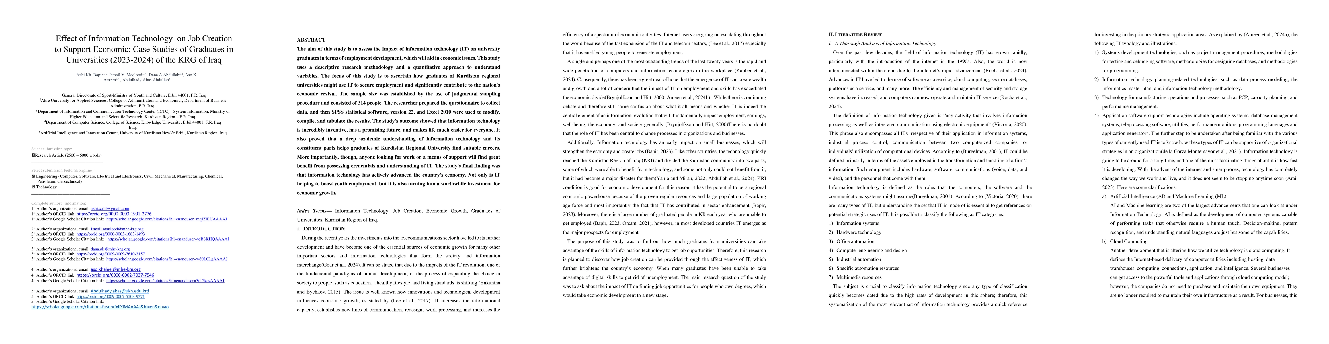 Thumbnail for Effect of Information Technology on Job Creation to Support Economic:
  Case Studies of Graduates in Universities (2023-2024) of the KRG of Iraq