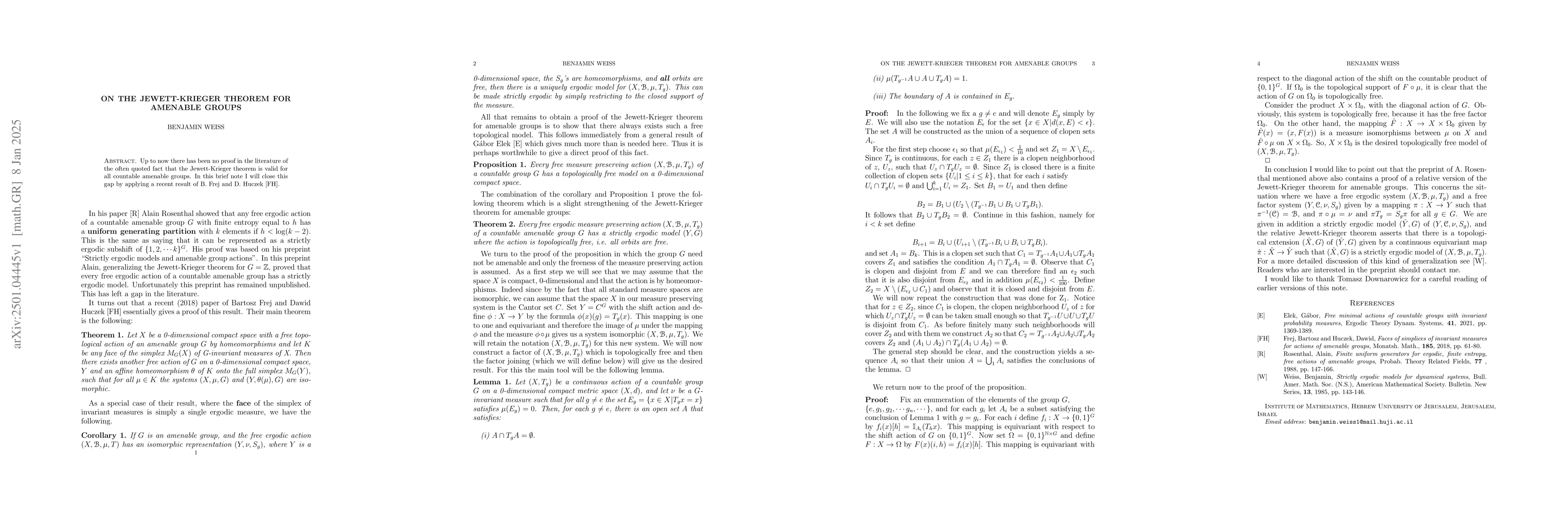 Thumbnail for On the Jewett-Krieger theorem for amenable groups