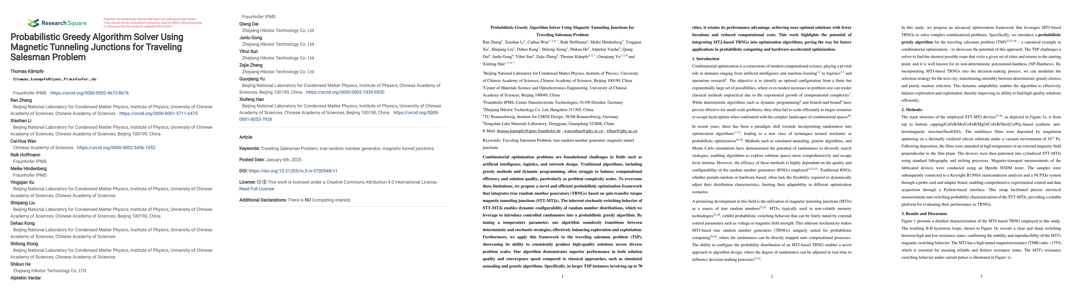 Thumbnail for Probabilistic Greedy Algorithm Solver Using Magnetic Tunneling Junctions
  for Traveling Salesman Problem