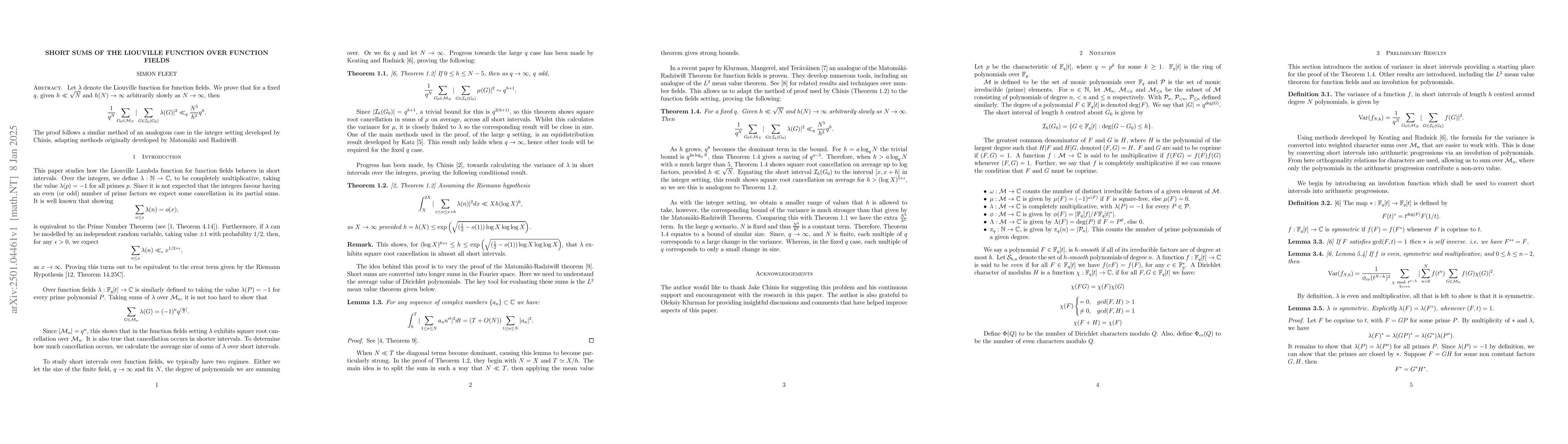 Thumbnail for Short Sums of the Liouville Function over Function Fields