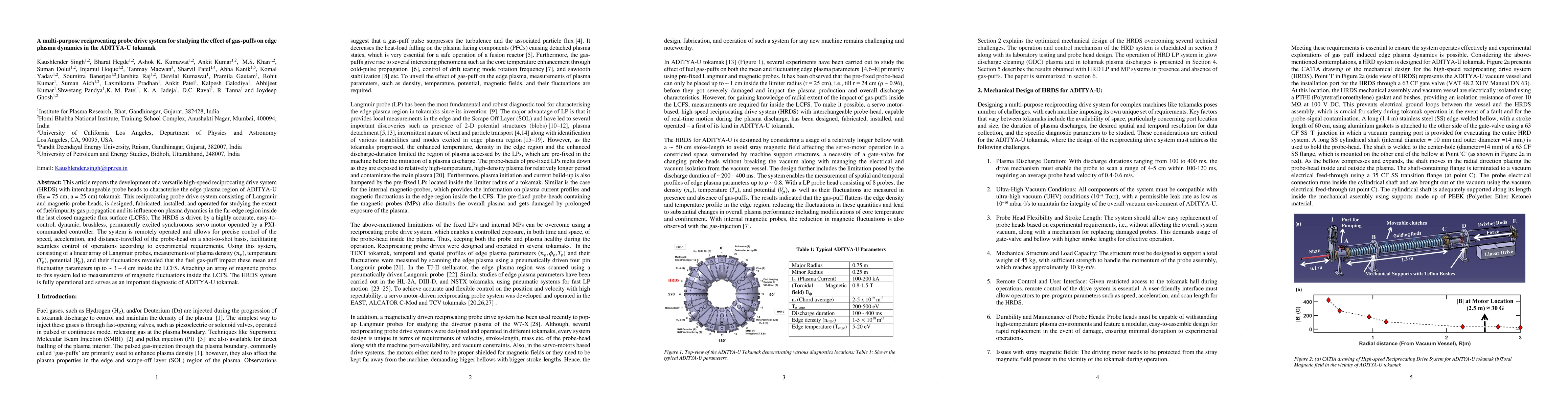 Thumbnail for A multi-purpose reciprocating probe drive system for studying the effect
  of gas-puffs on edge plasma dynamics in the ADITYA-U tokamak