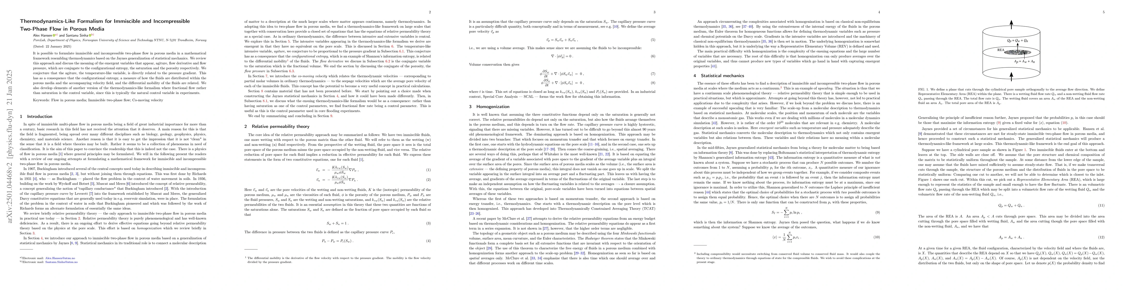 Thumbnail for Thermodynamics-Like Formalism for Immiscible and Incompressible
  Two-Phase Flow in Porous Media