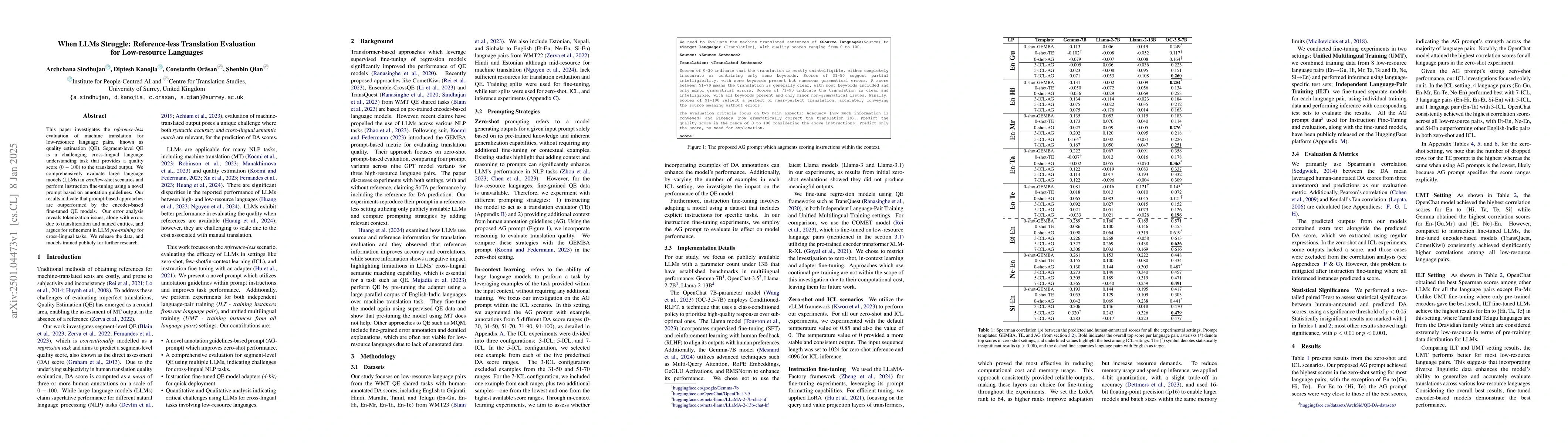Thumbnail for When LLMs Struggle: Reference-less Translation Evaluation for
  Low-resource Languages