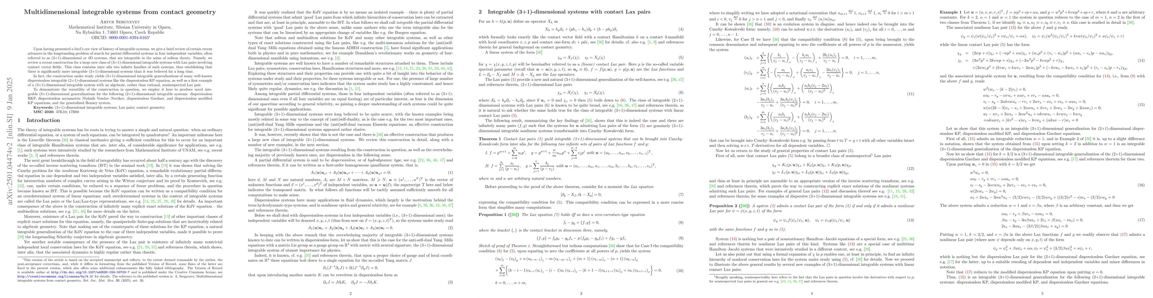 Thumbnail for Multidimensional integrable systems from contact geometry