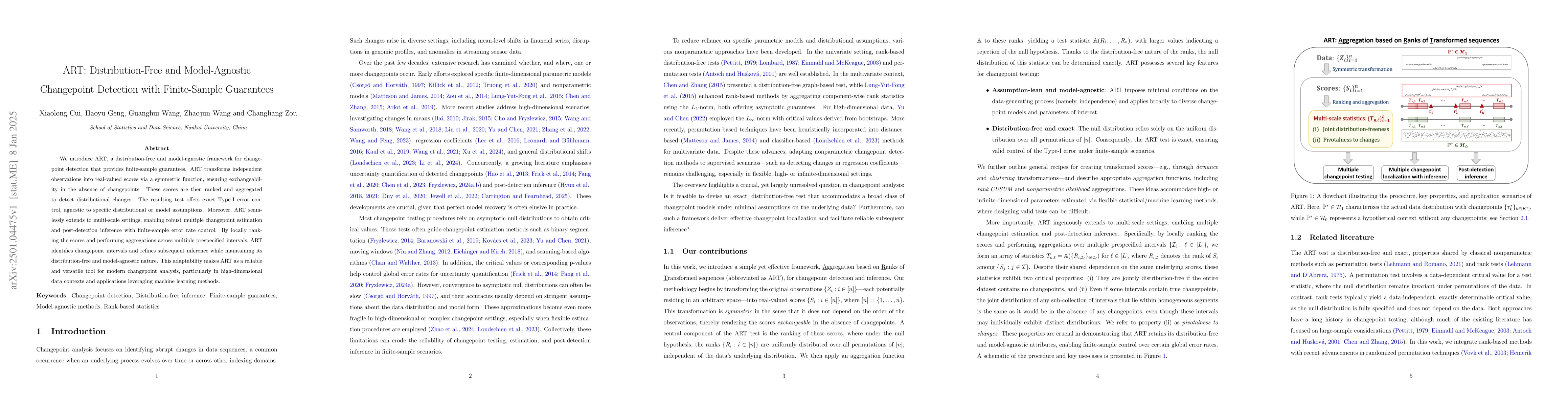 Thumbnail for ART: Distribution-Free and Model-Agnostic Changepoint Detection with
  Finite-Sample Guarantees