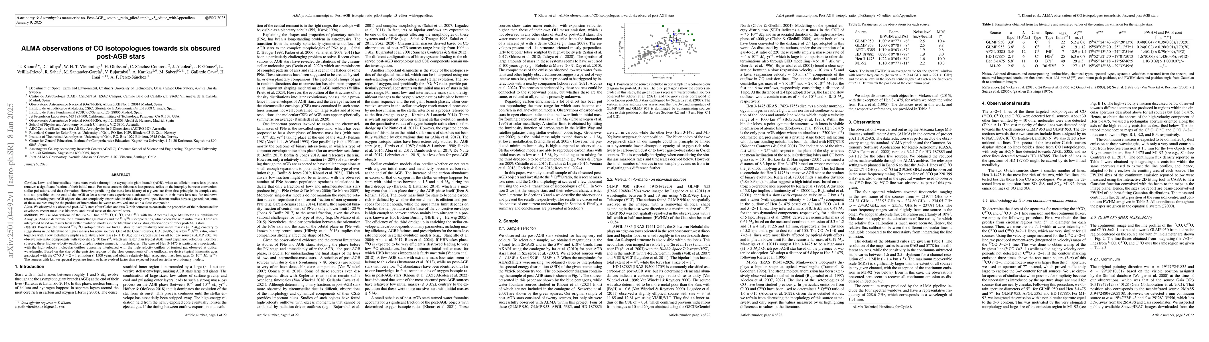 Thumbnail for ALMA observations of CO isotopologues towards six obscured post-AGB
  stars