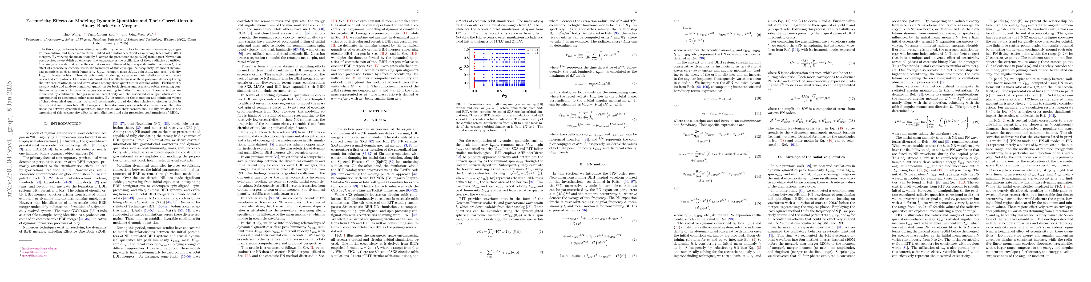 Thumbnail for Eccentricity Effects on Modeling Dynamic Quantities and Their
  Correlations in Binary Black Hole Mergers