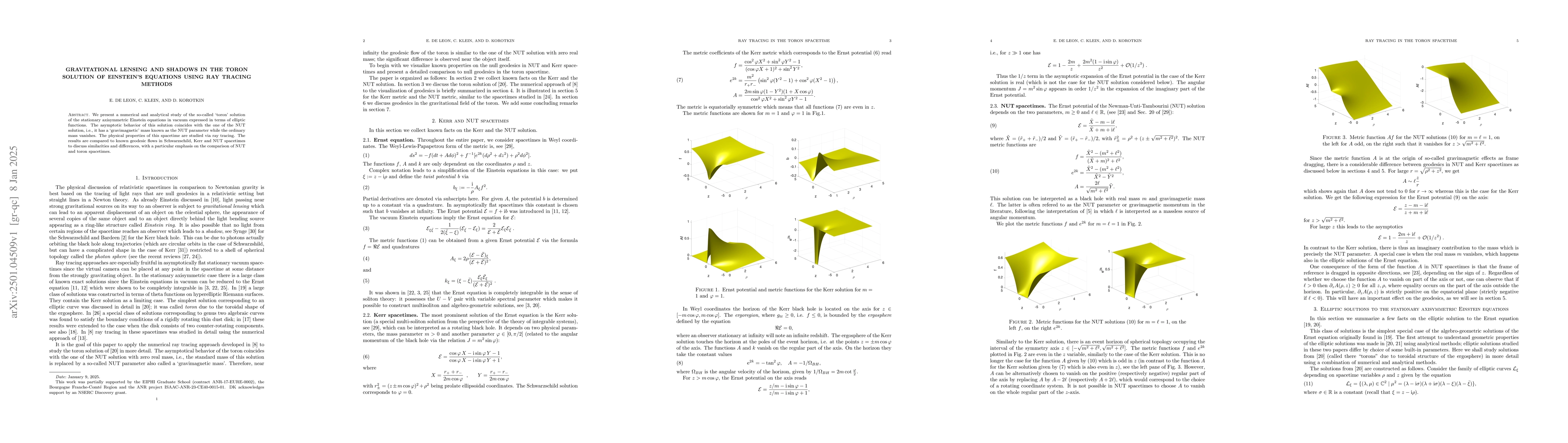 Thumbnail for Gravitational lensing and shadows in the toron solution of Einstein's
  equations using ray tracing methods