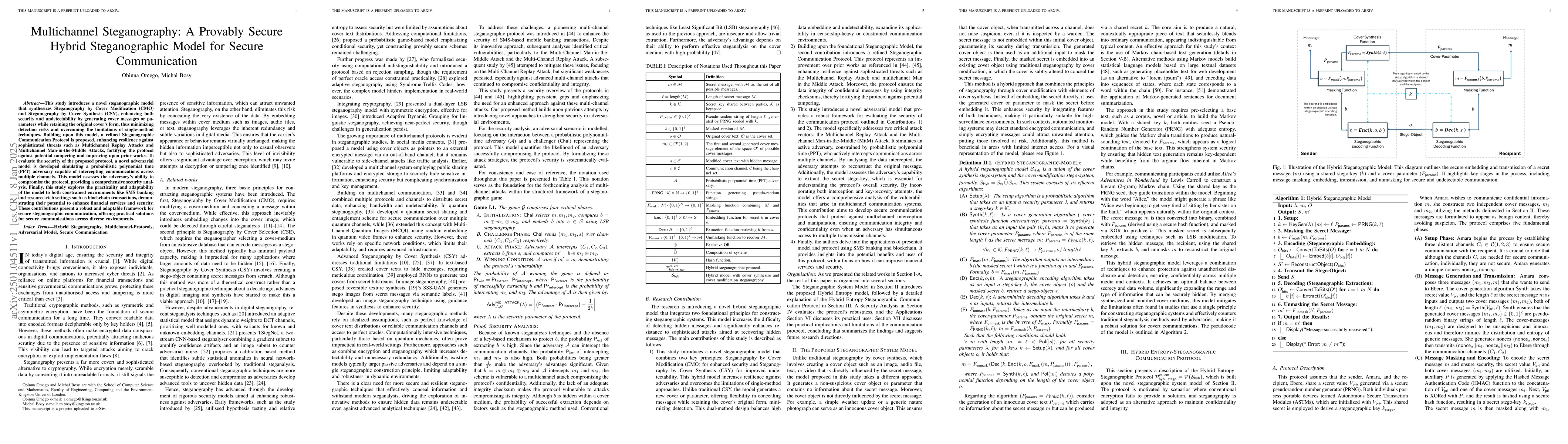 Thumbnail for Multichannel Steganography: A Provably Secure Hybrid Steganographic
  Model for Secure Communication