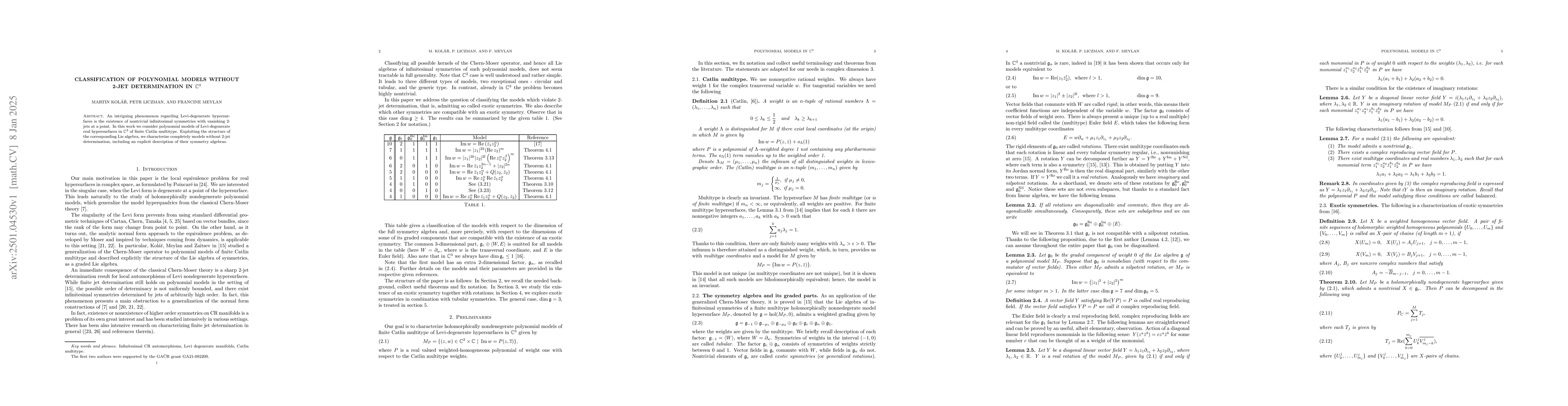 Thumbnail for Classification of polynomial models without 2-jet determination in
  $\mathbb{C}^3$