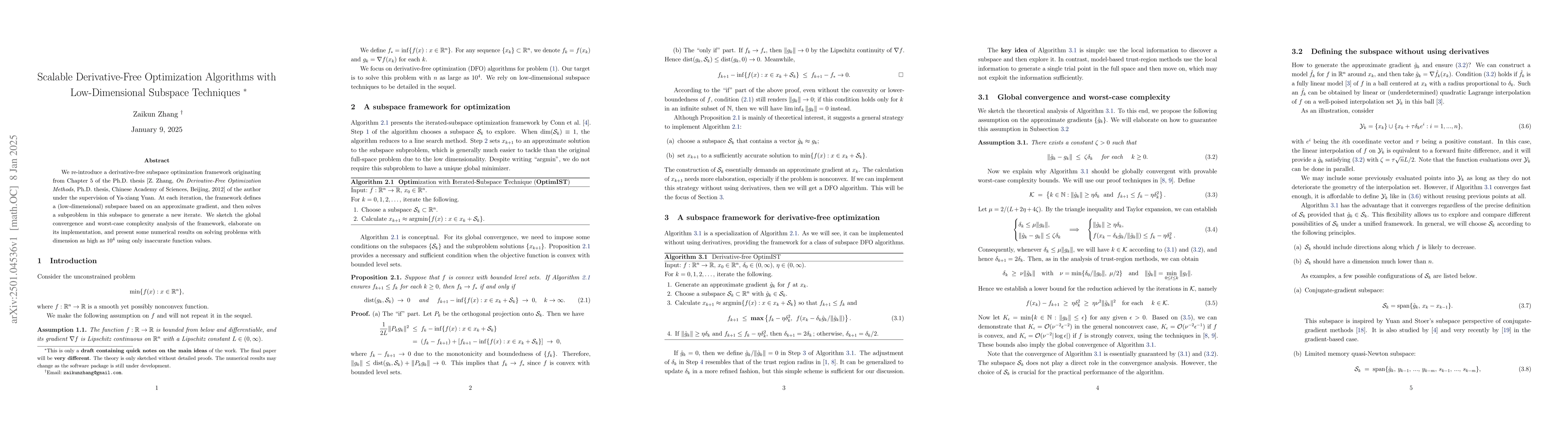 Thumbnail for Scalable Derivative-Free Optimization Algorithms with Low-Dimensional
  Subspace Techniques