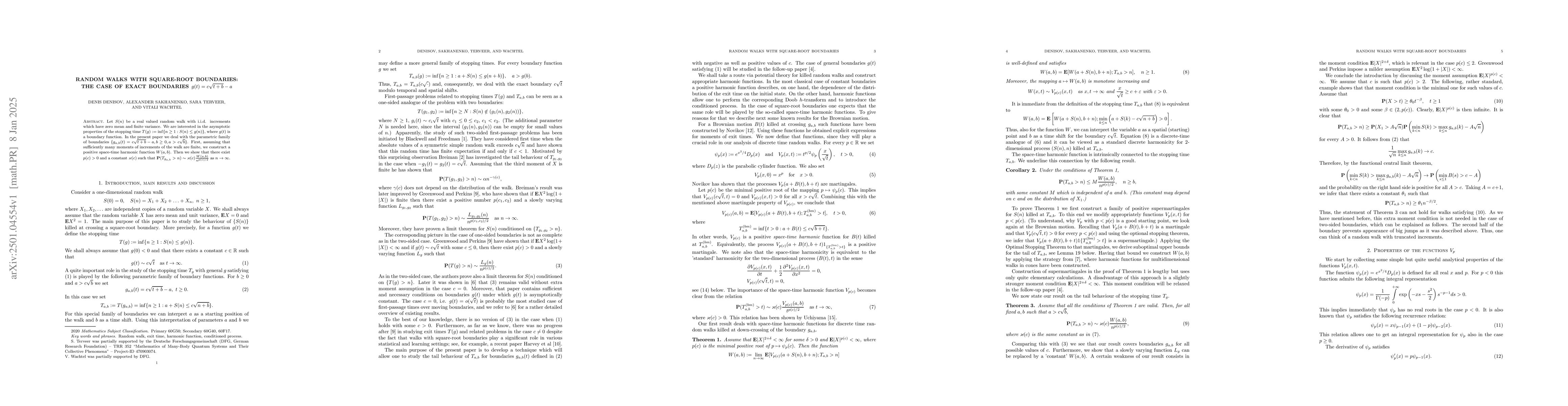 Thumbnail for Random walks with square-root boundaries: the case of exact boundaries
  $g(t)=c\sqrt{t+b}-a$