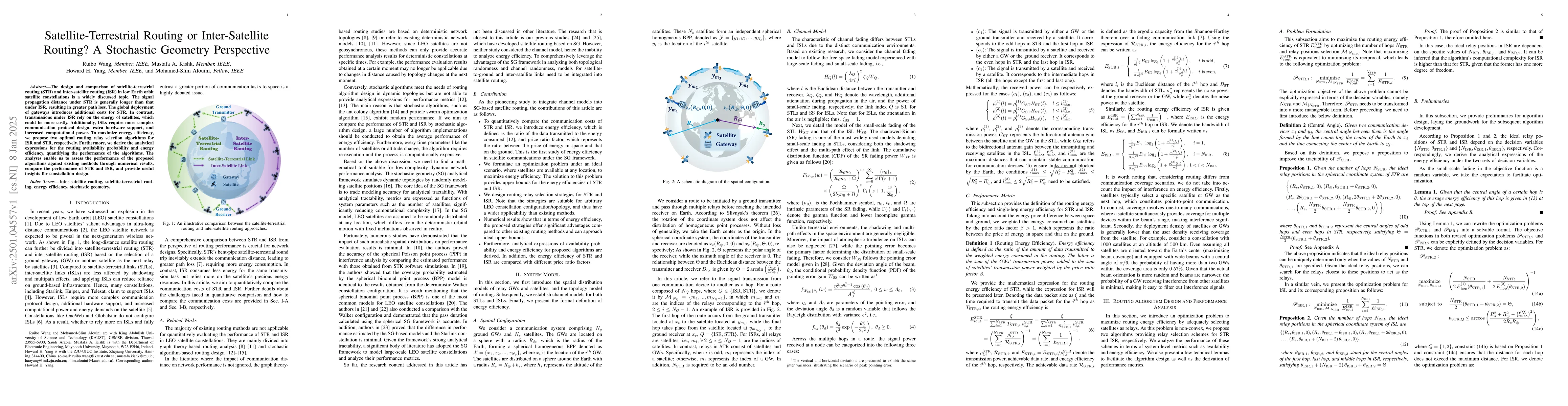 Thumbnail for Satellite-Terrestrial Routing or Inter-Satellite Routing? A Stochastic
  Geometry Perspective