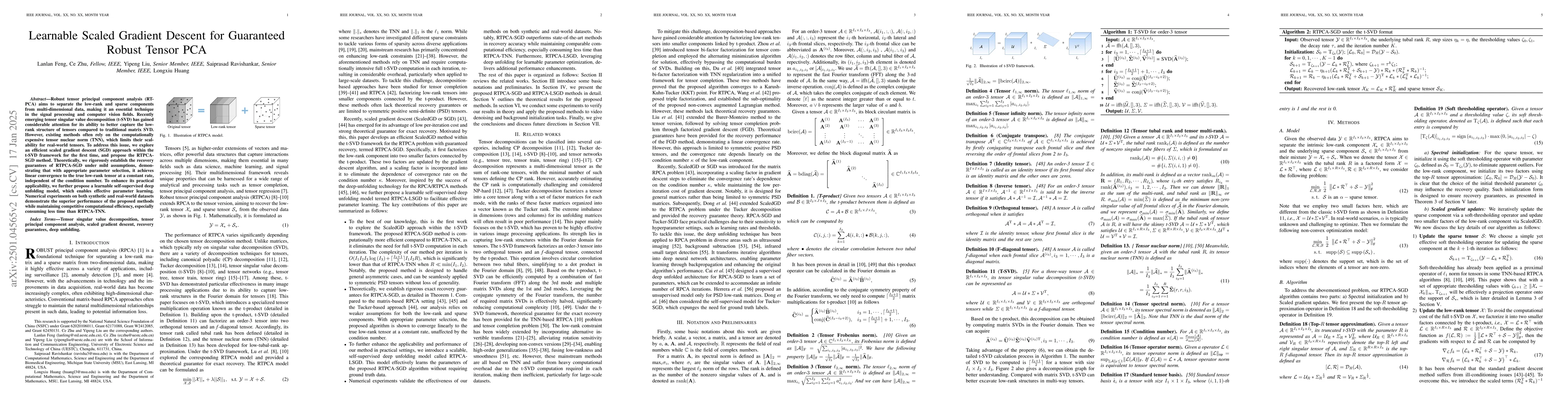 Thumbnail for Learnable Scaled Gradient Descent for Guaranteed Robust Tensor PCA
