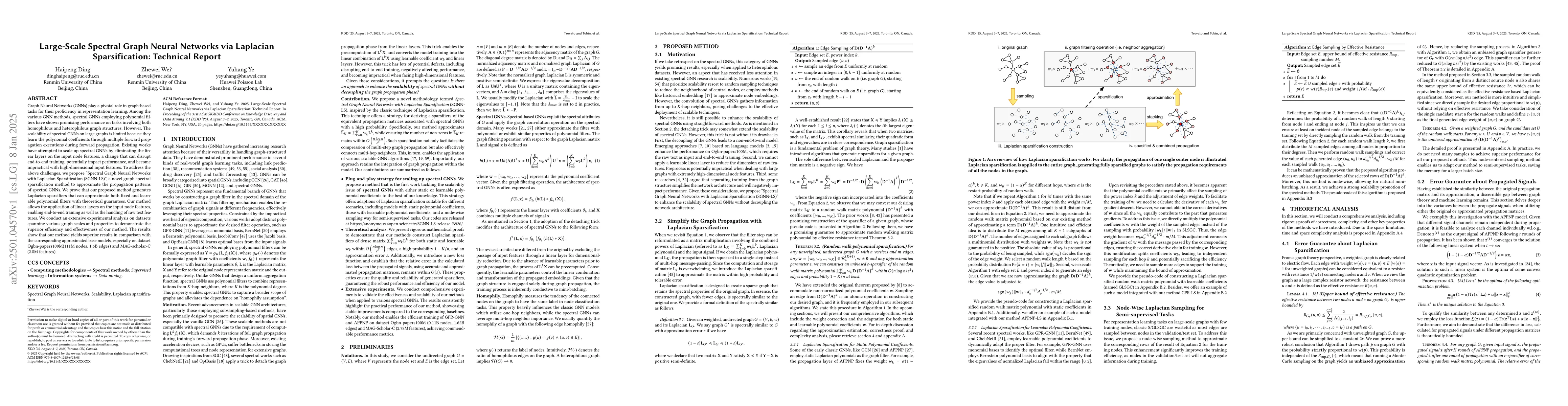 Thumbnail for Large-Scale Spectral Graph Neural Networks via Laplacian Sparsification:
  Technical Report