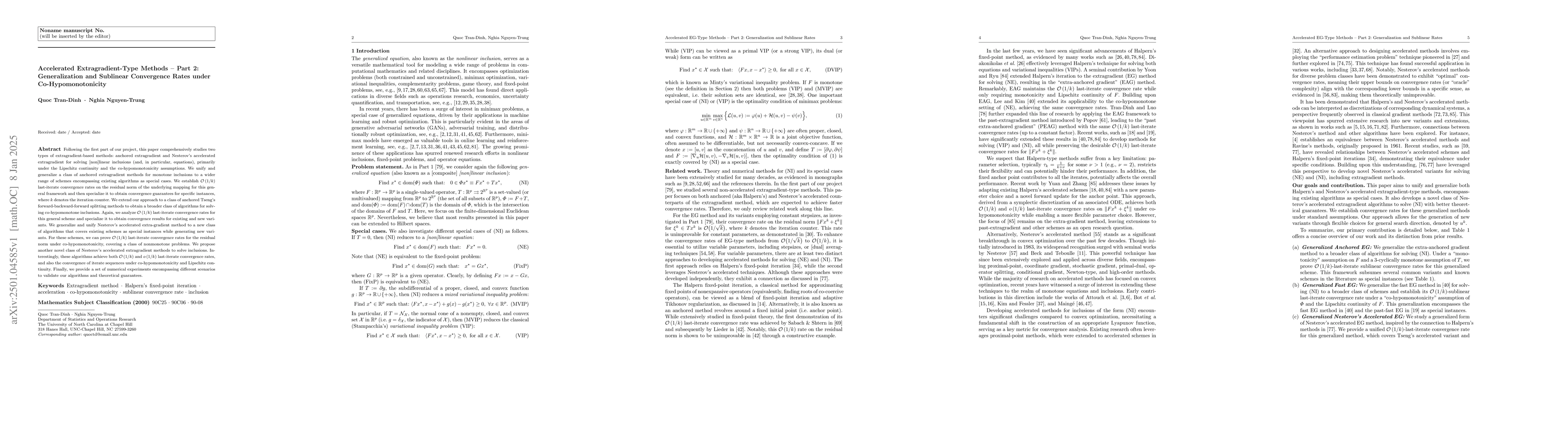 Thumbnail for Accelerated Extragradient-Type Methods -- Part 2: Generalization and
  Sublinear Convergence Rates under Co-Hypomonotonicity