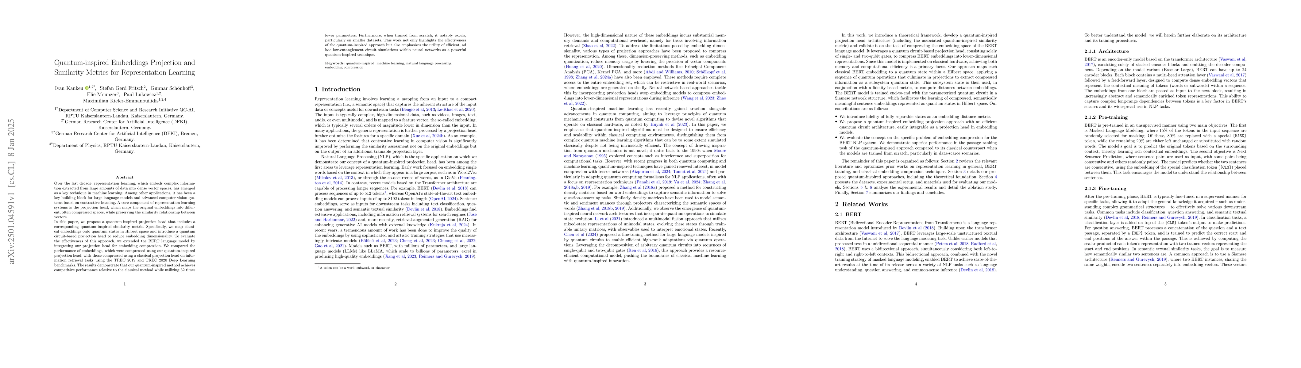 Thumbnail for Quantum-inspired Embeddings Projection and Similarity Metrics for
  Representation Learning