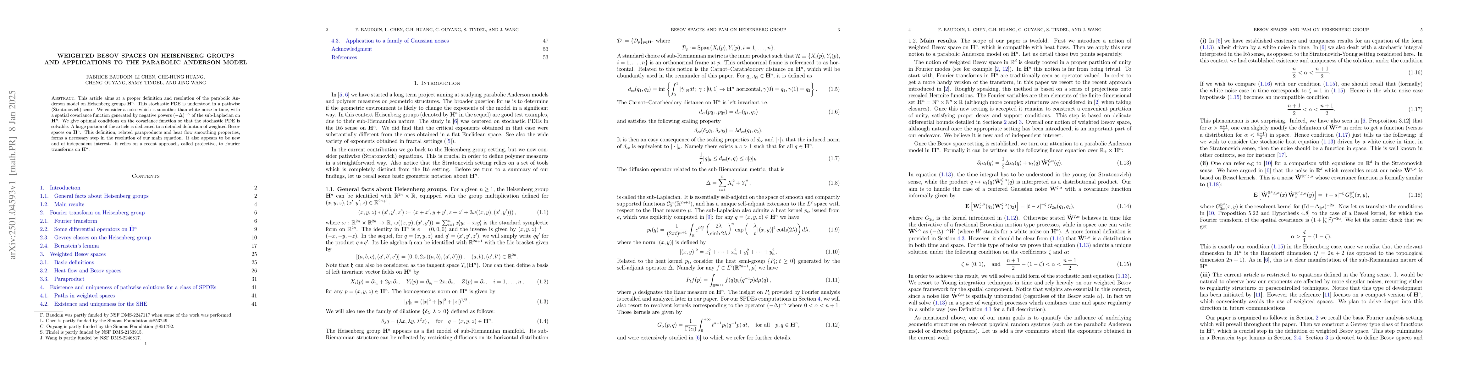 Thumbnail for Weighted Besov spaces on Heisenberg groups and applications to the
  Parabolic Anderson model