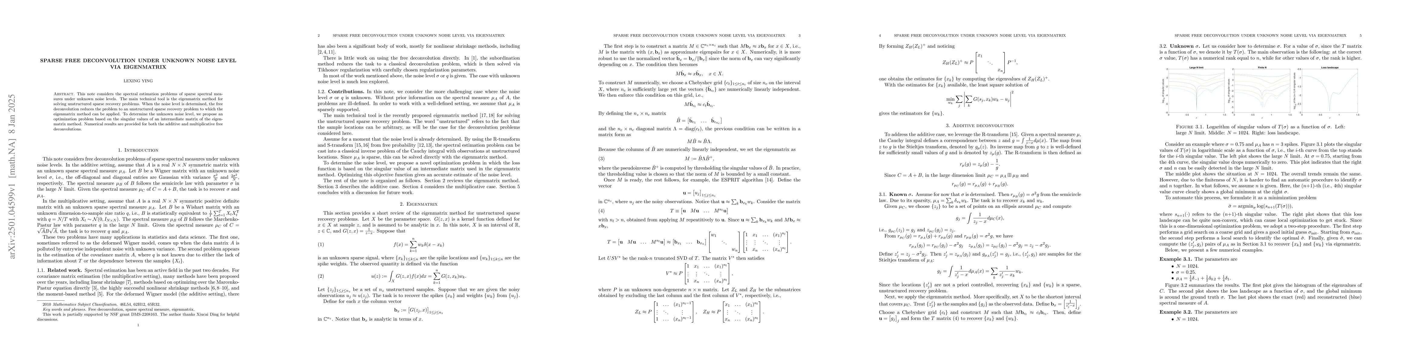Thumbnail for Sparse free deconvolution under unknown noise level via eigenmatrix