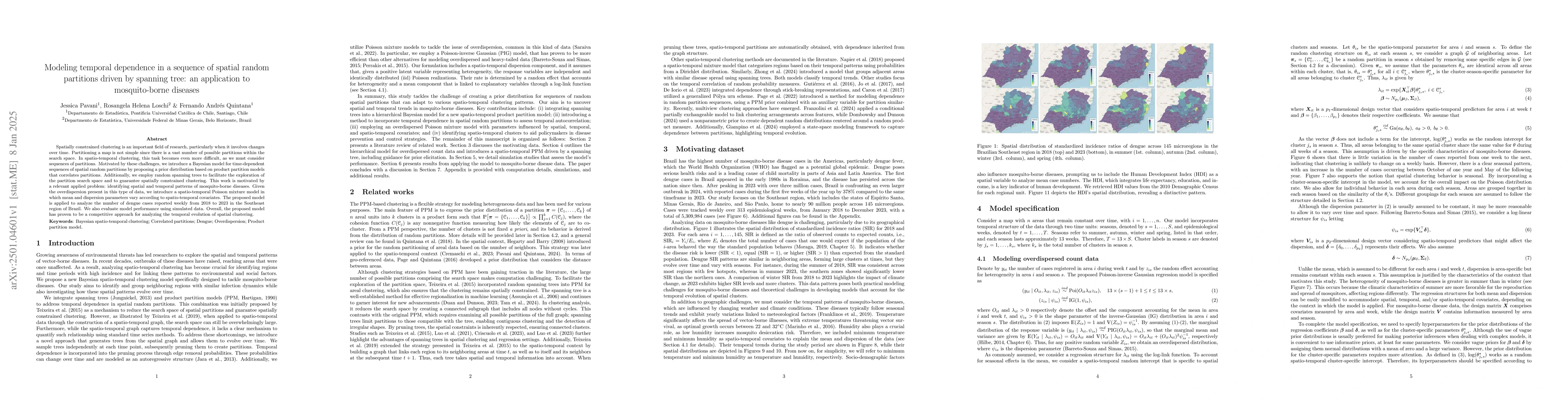 Thumbnail for Modeling temporal dependence in a sequence of spatial random partitions
  driven by spanning tree: an application to mosquito-borne diseases