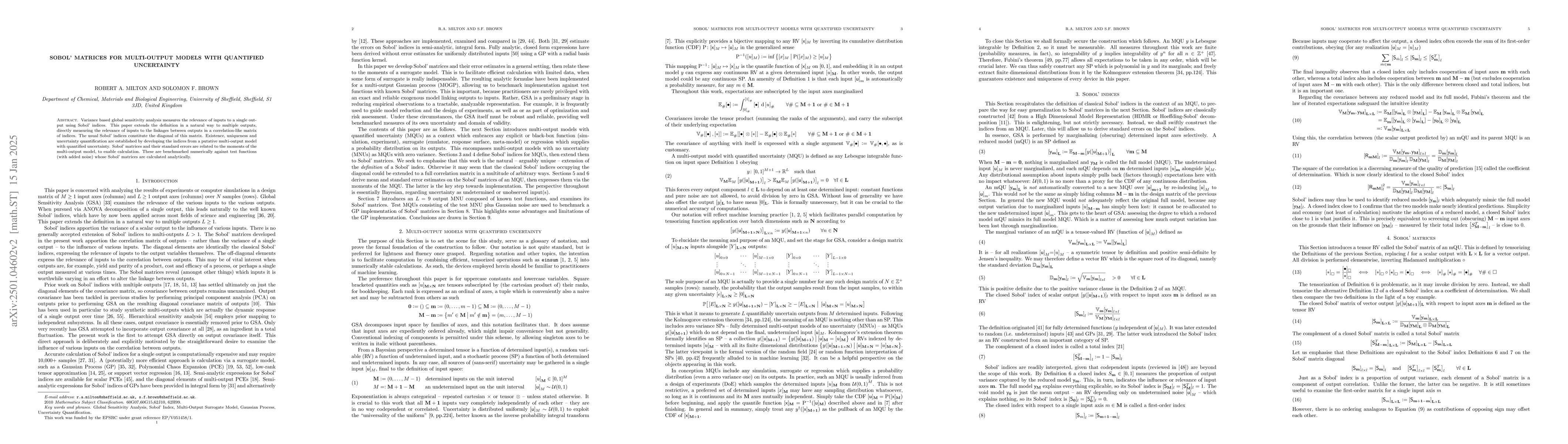 Thumbnail for Sobol' Matrices For Multi-Output Models With Quantified Uncertainty