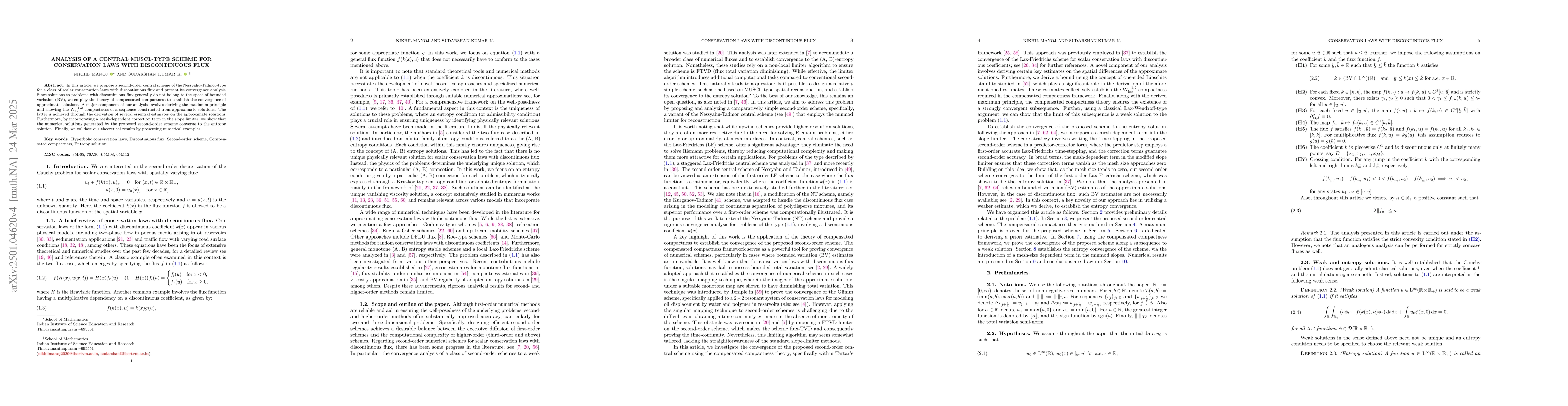 Thumbnail for Convergence of a second-order central scheme for conservation laws with
  discontinuous flux