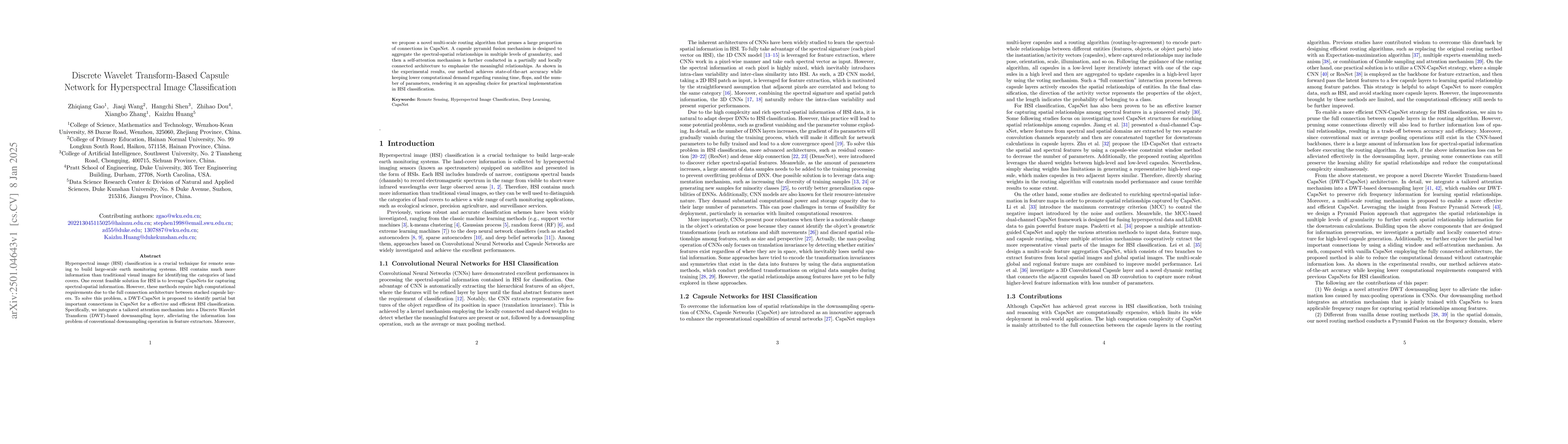 Thumbnail for Discrete Wavelet Transform-Based Capsule Network for Hyperspectral Image
  Classification