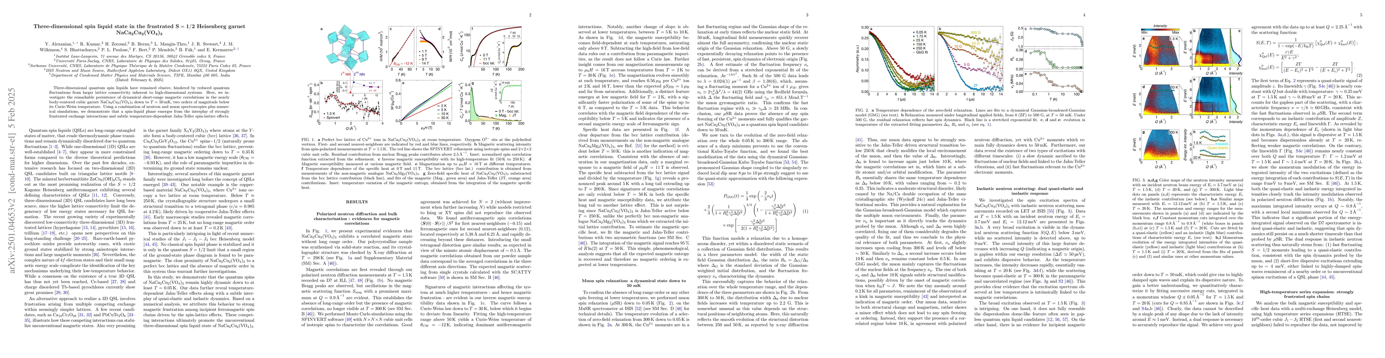 Thumbnail for Three-dimensional spin liquid state in the frustrated $\mathbf{S = 1/2}$
  Heisenberg garnet
  NaCa$_{\mathbf{2}}$Cu$_{\mathbf{2}}$(VO$_{\mathbf{4}}$)$_{\mathbf{3}}$