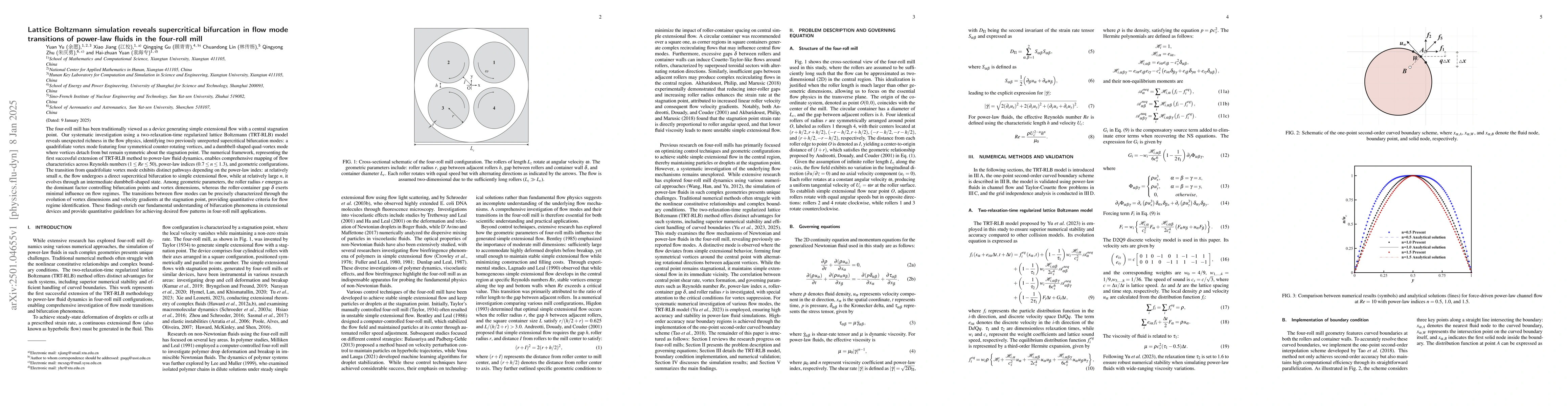 Thumbnail for Lattice Boltzmann simulation reveals supercritical bifurcation in flow
  mode transitions of power-law fluids in the four-roll mill