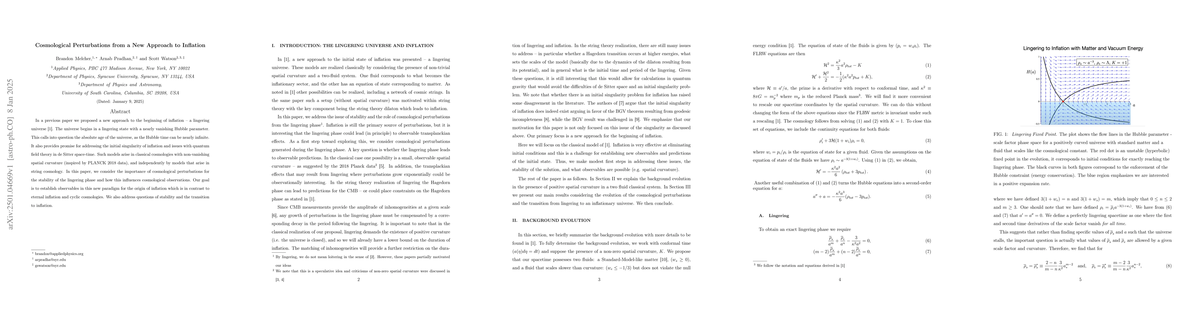 Thumbnail for Cosmological Perturbations from a New Approach to Inflation
