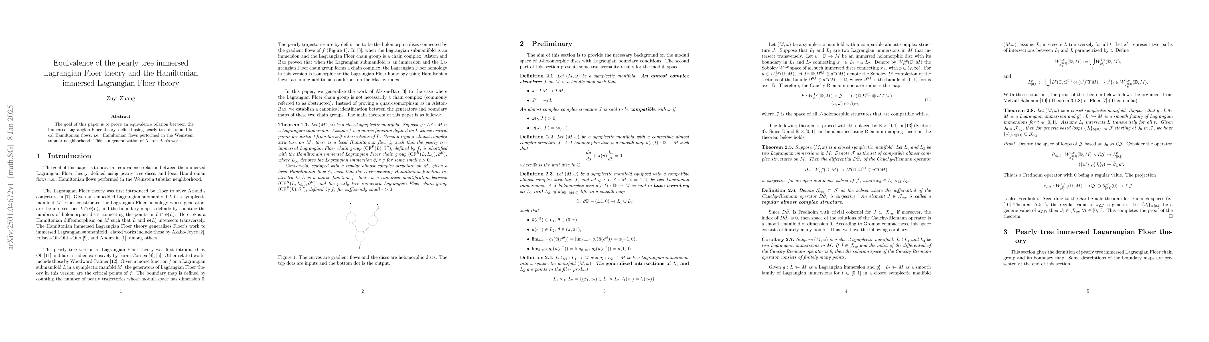 Thumbnail for Equivalence of the pearly tree immersed Lagrangian Floer theory and the
  Hamiltonian immersed Lagrangian Floer theory