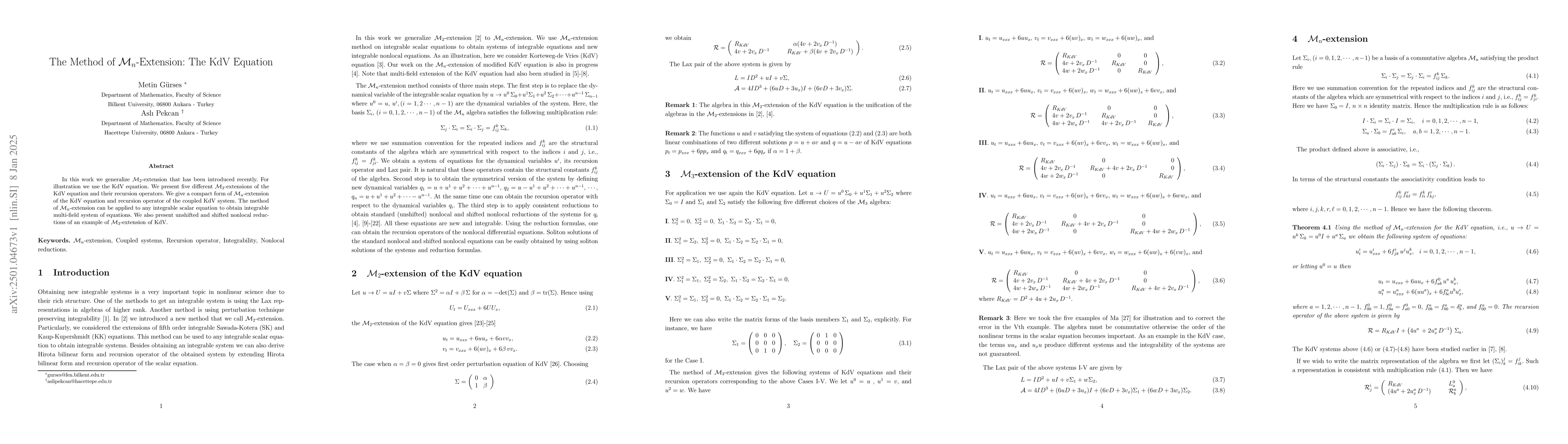 Thumbnail for The Method of ${\cal M}_{n}$-Extension: The KdV Equation
