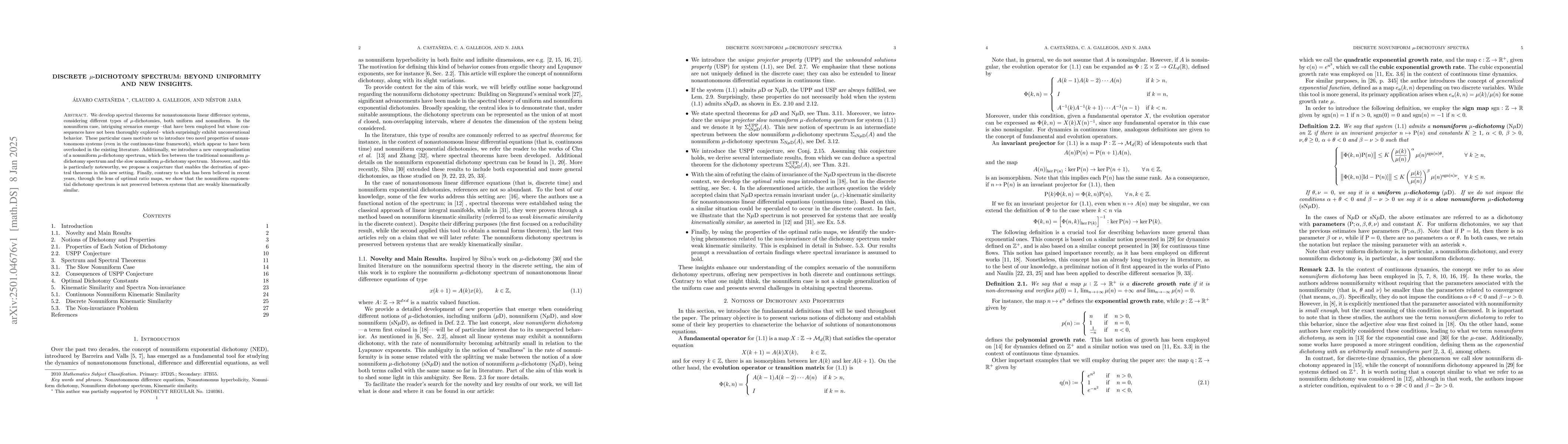 Thumbnail for Discrete $μ$-dichotomy spectrum: beyond uniformity and new insights