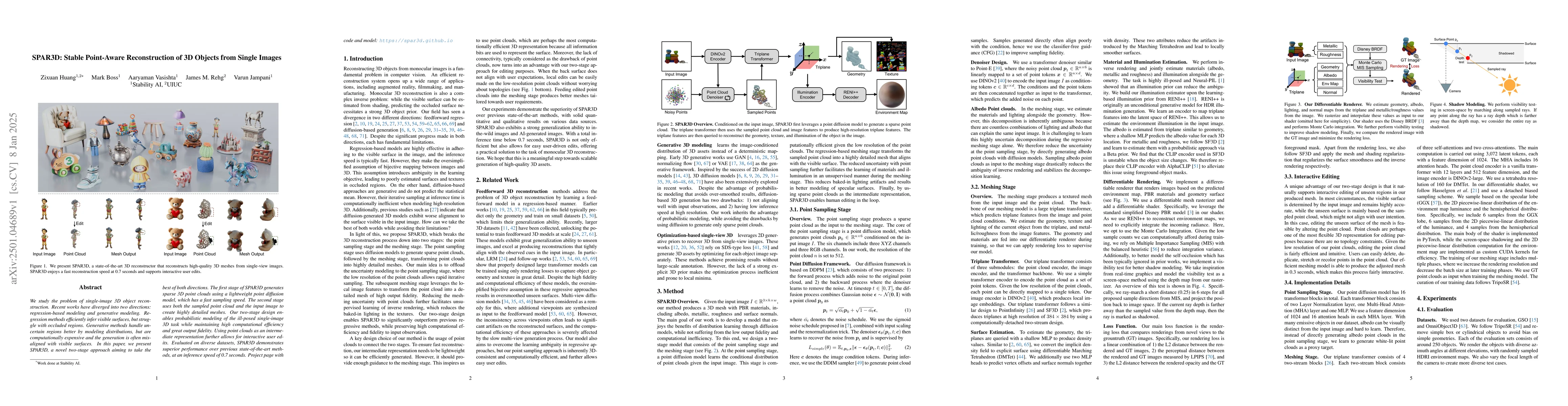 Thumbnail for SPAR3D: Stable Point-Aware Reconstruction of 3D Objects from Single
  Images