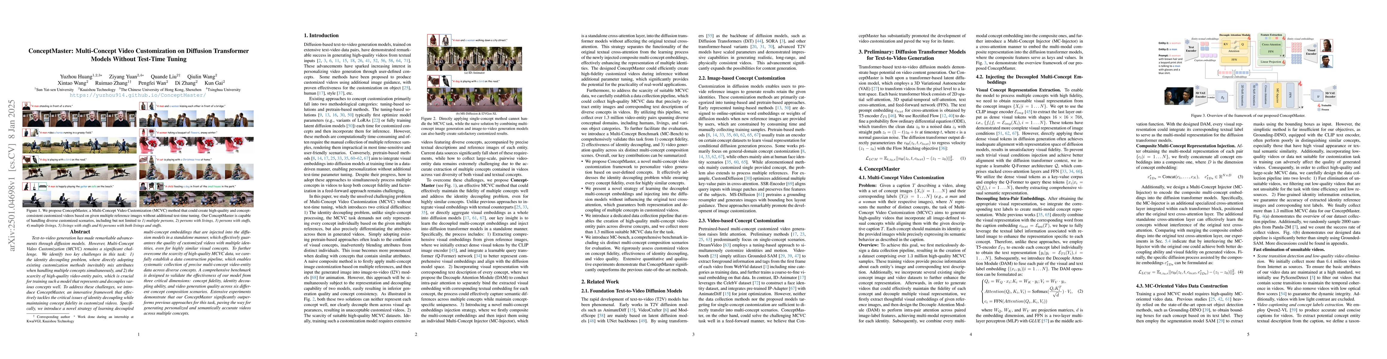 Thumbnail for ConceptMaster: Multi-Concept Video Customization on Diffusion
  Transformer Models Without Test-Time Tuning