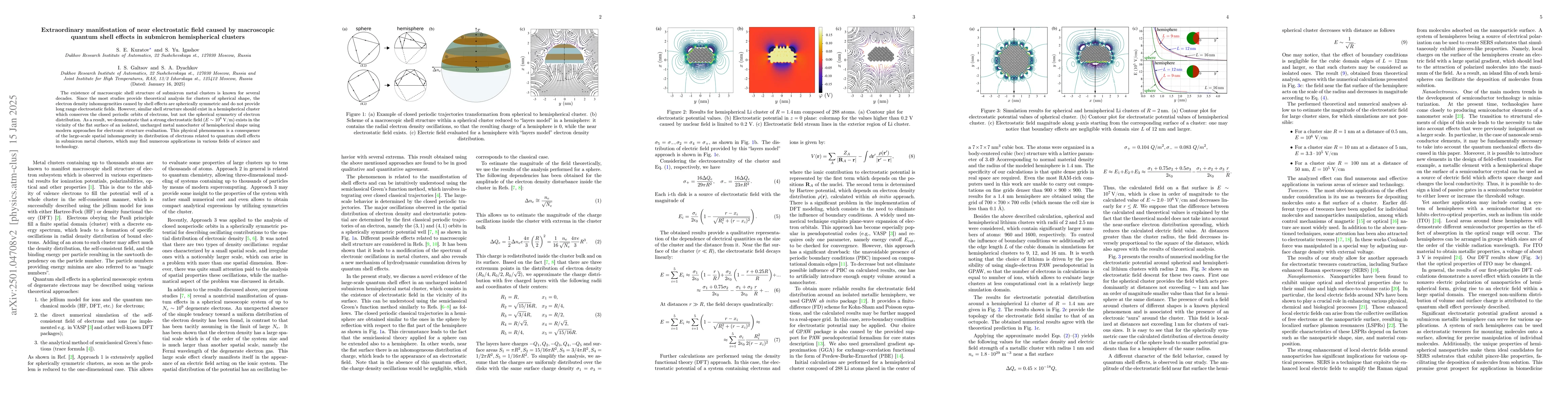 Thumbnail for Extraordinary manifestation of near electrostatic field caused by
  macroscopic quantum shell effects in submicron hemispherical clusters
