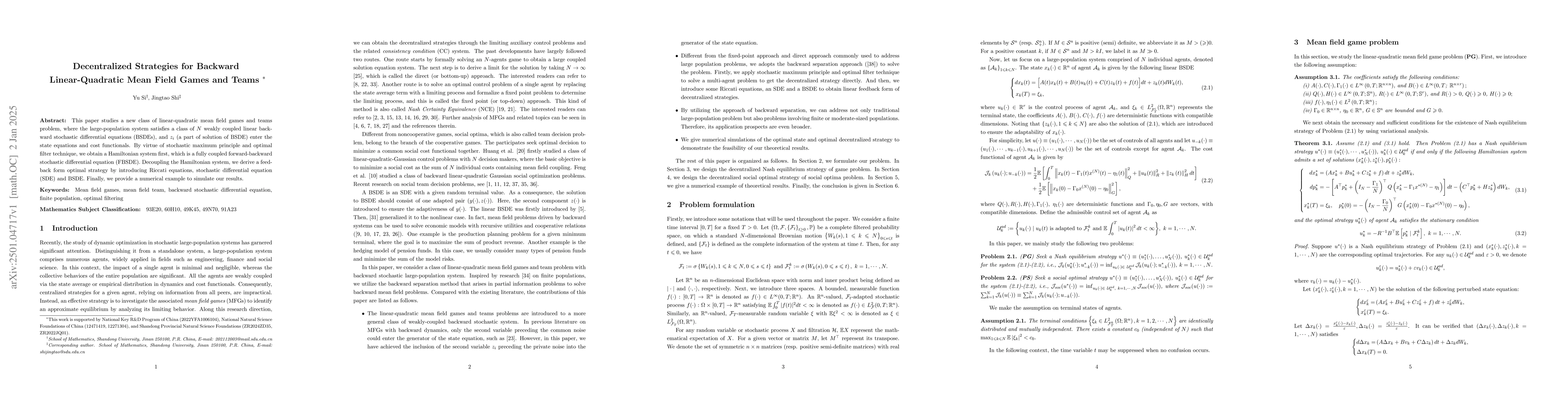 Thumbnail for Decentralized Strategies for Backward Linear-Quadratic Mean Field Games
  and Teams