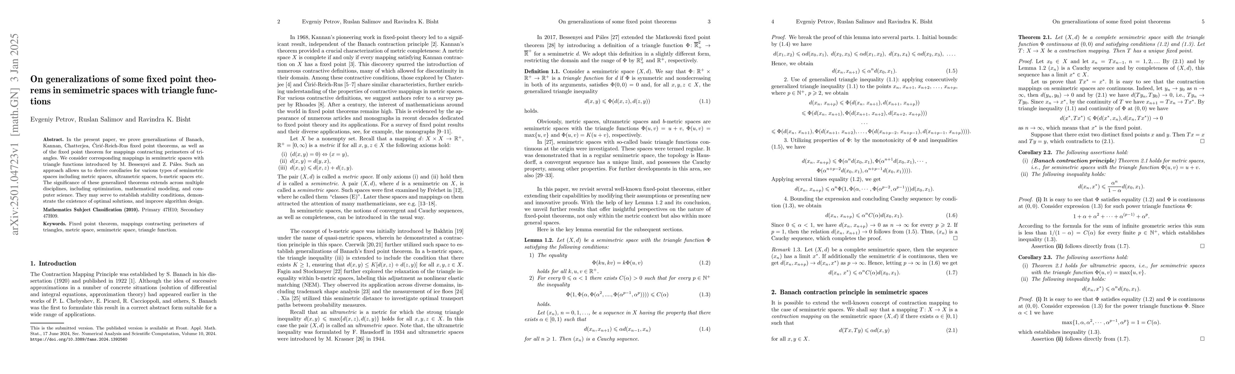 Thumbnail for On generalizations of some fixed point theorems in semimetric spaces
  with triangle functions